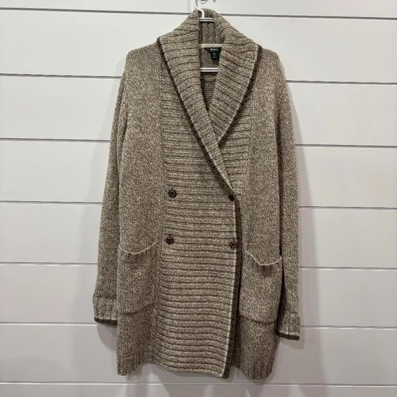 Roots women's oatmeal and white knit double breasted wool blend sweater size M - Picture 1 of 15